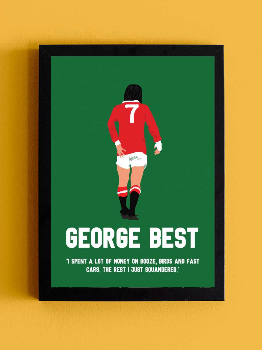 George Best Football Futbol Tablo Siyah Çerçeveli Futbolcu Poster Duvar Tablo