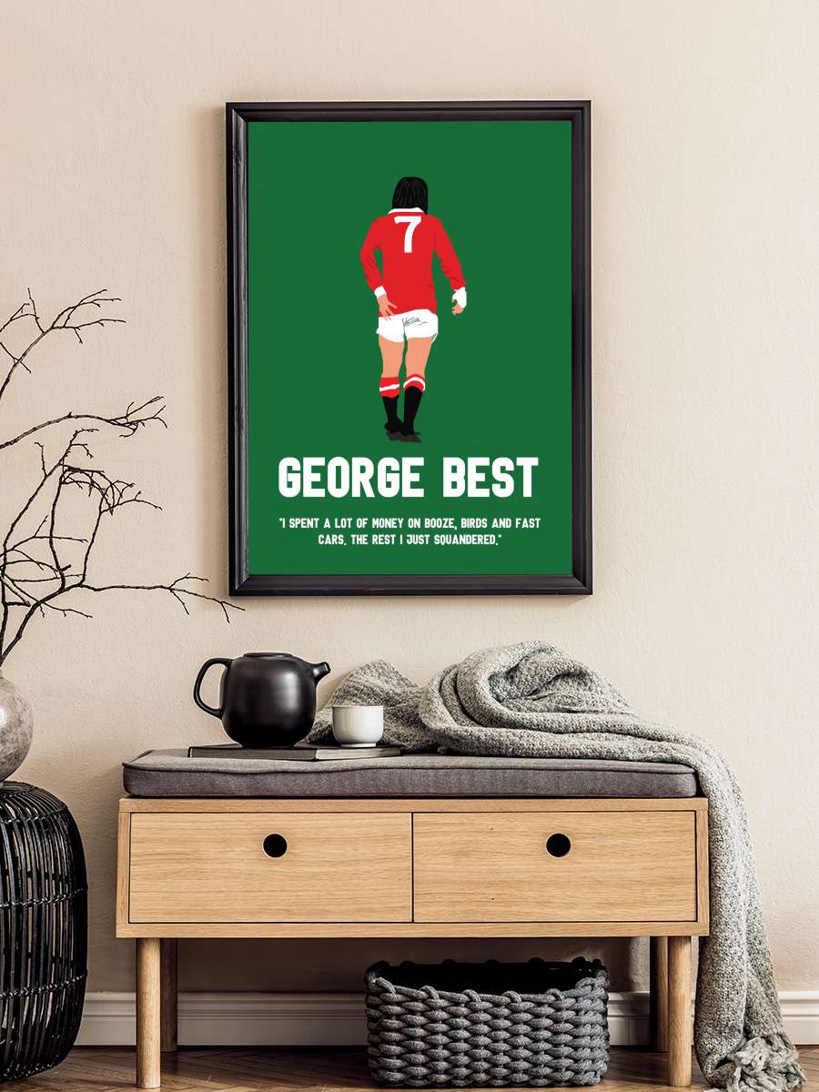 George Best Football Futbol Tablo Siyah Çerçeveli Futbolcu Poster Duvar Tablo