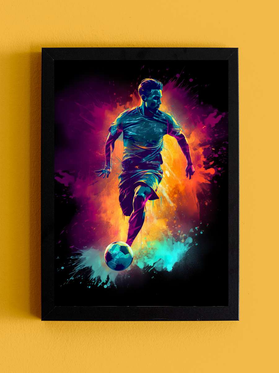 Football Soccer Silhouette Futbol Tablo Siyah Çerçeveli Futbolcu Poster Duvar Tablo