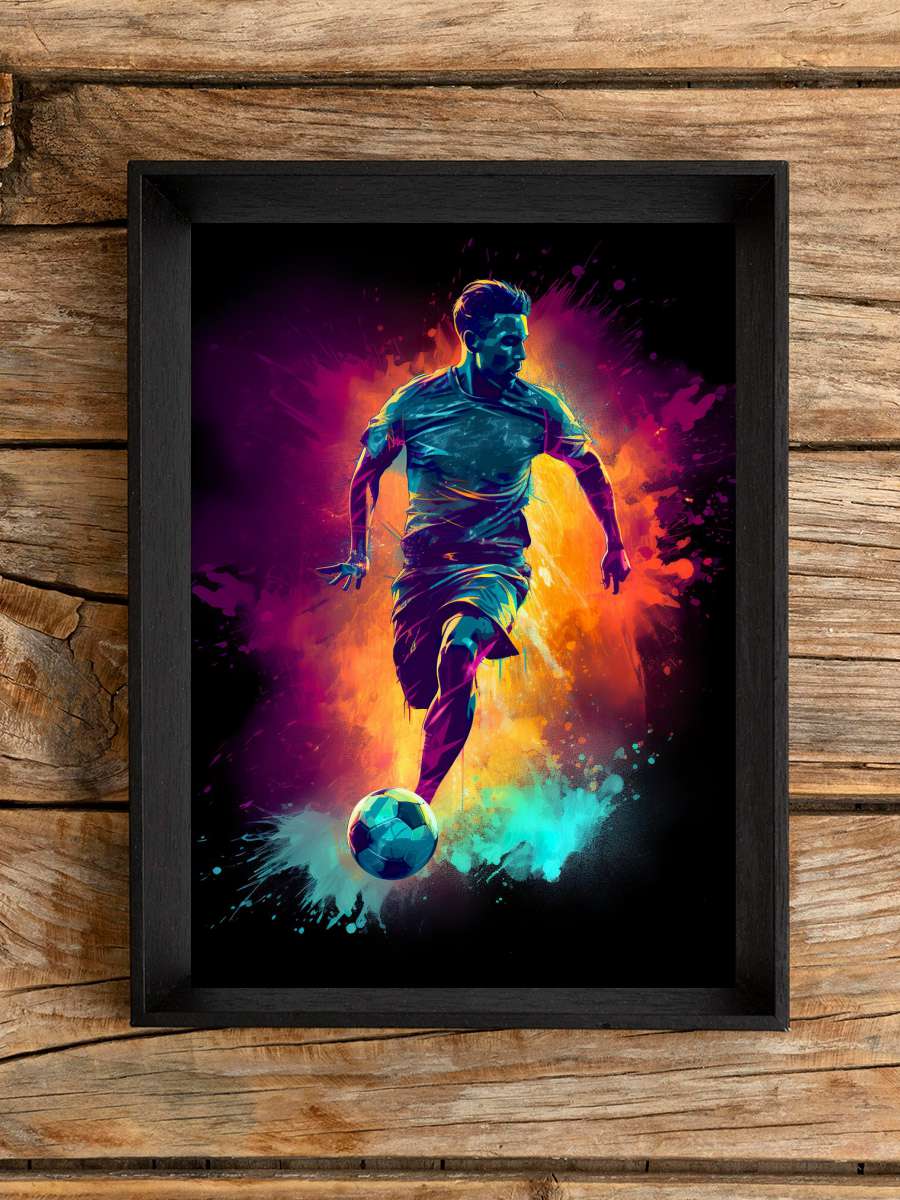 Football Soccer Silhouette Futbol Tablo Siyah Çerçeveli Futbolcu Poster Duvar Tablo