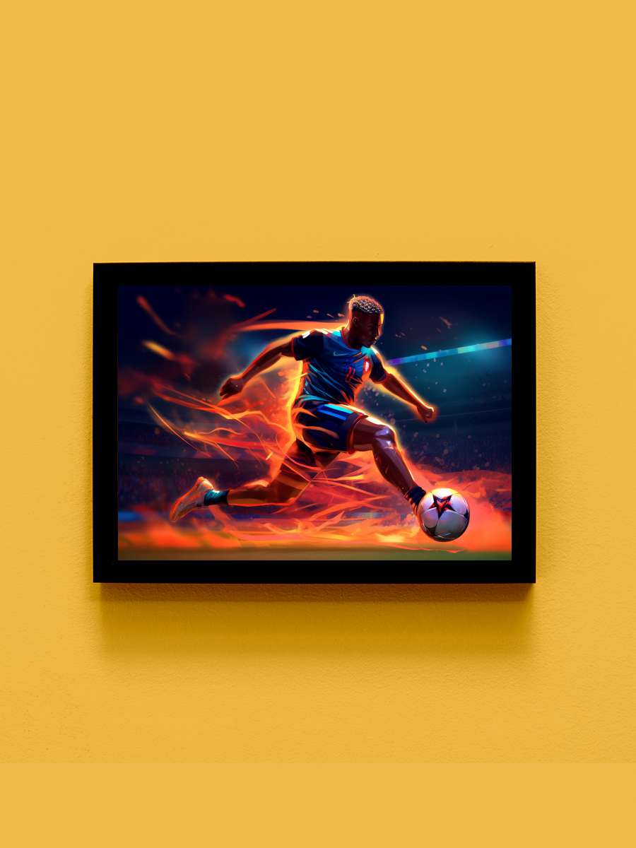 Soccer shot Futbol Tablo Siyah Çerçeveli Futbolcu Poster Duvar Tablo