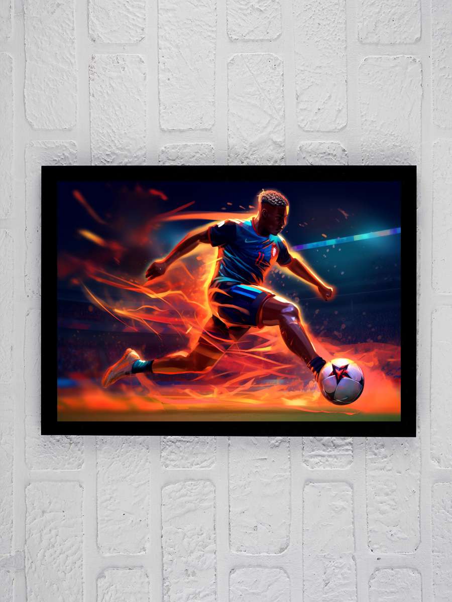 Soccer shot Futbol Tablo Siyah Çerçeveli Futbolcu Poster Duvar Tablo