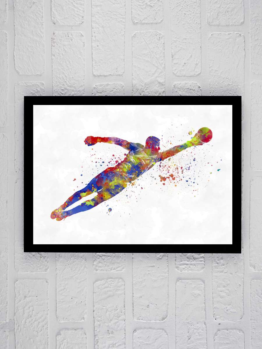 Soccer player in watercolor Futbol Tablo Siyah Çerçeveli Futbolcu Poster Duvar Tablo