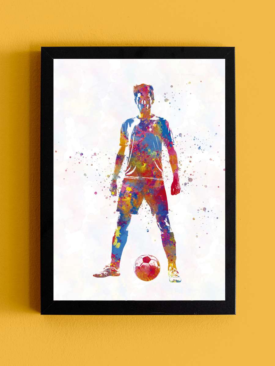 Soccer player in watercolor Futbol Tablo Siyah Çerçeveli Futbolcu Poster Duvar Tablo