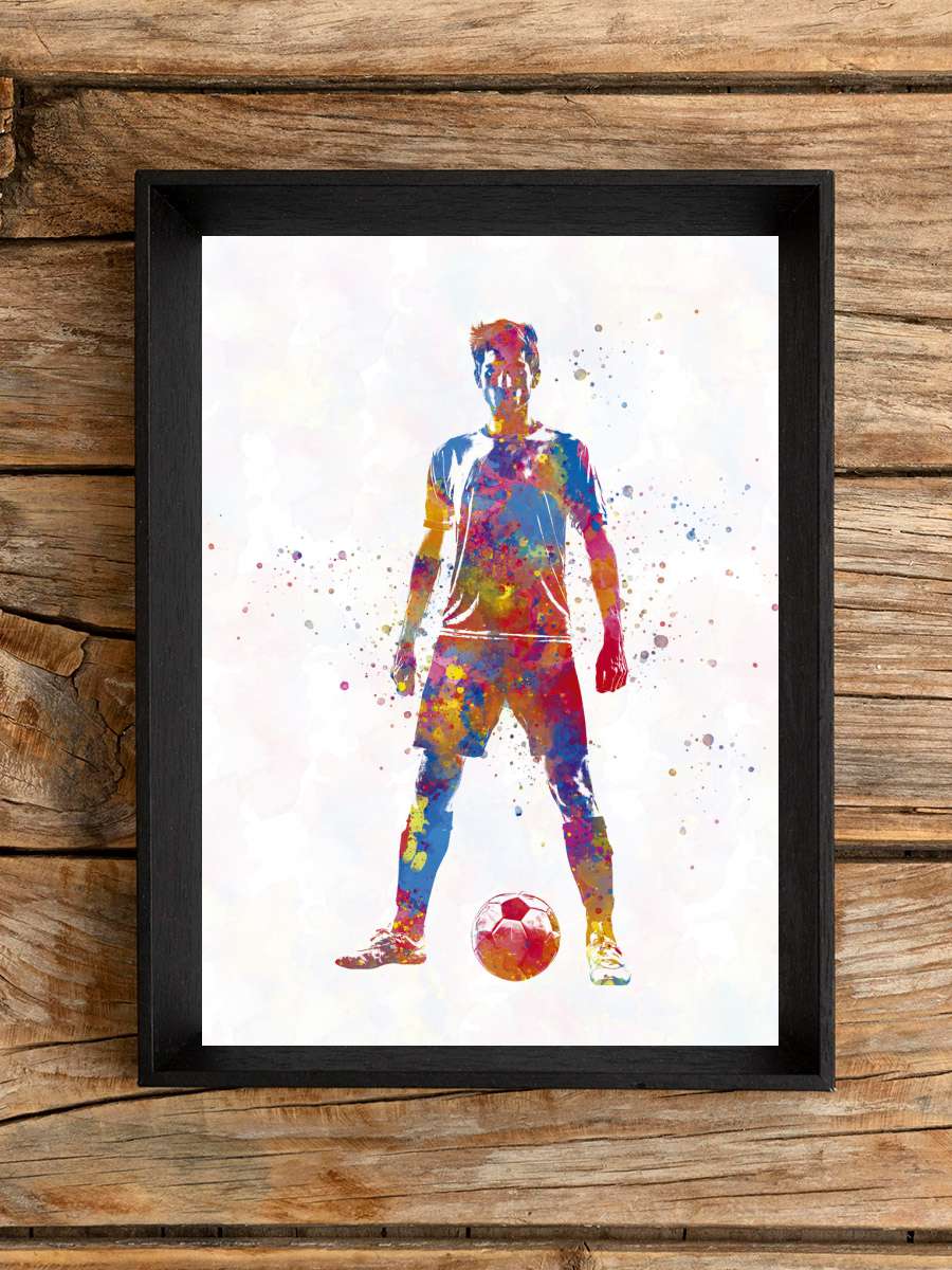 Soccer player in watercolor Futbol Tablo Siyah Çerçeveli Futbolcu Poster Duvar Tablo