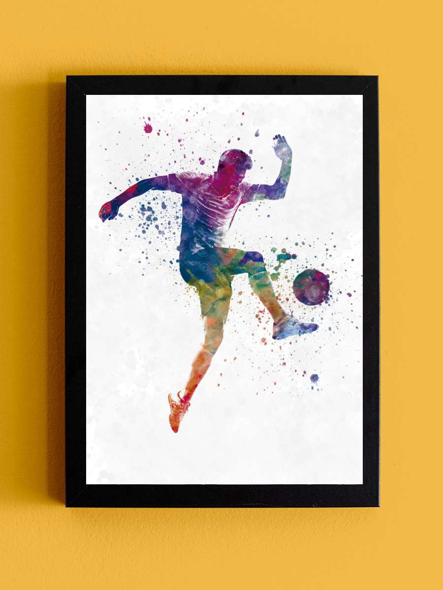 Soccer player in watercolor Futbol Tablo Siyah Çerçeveli Futbolcu Poster Duvar Tablo