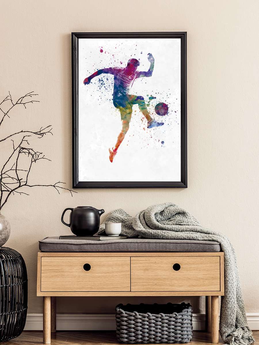 Soccer player in watercolor Futbol Tablo Siyah Çerçeveli Futbolcu Poster Duvar Tablo