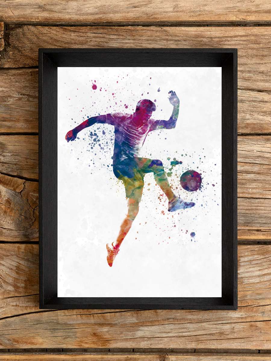 Soccer player in watercolor Futbol Tablo Siyah Çerçeveli Futbolcu Poster Duvar Tablo