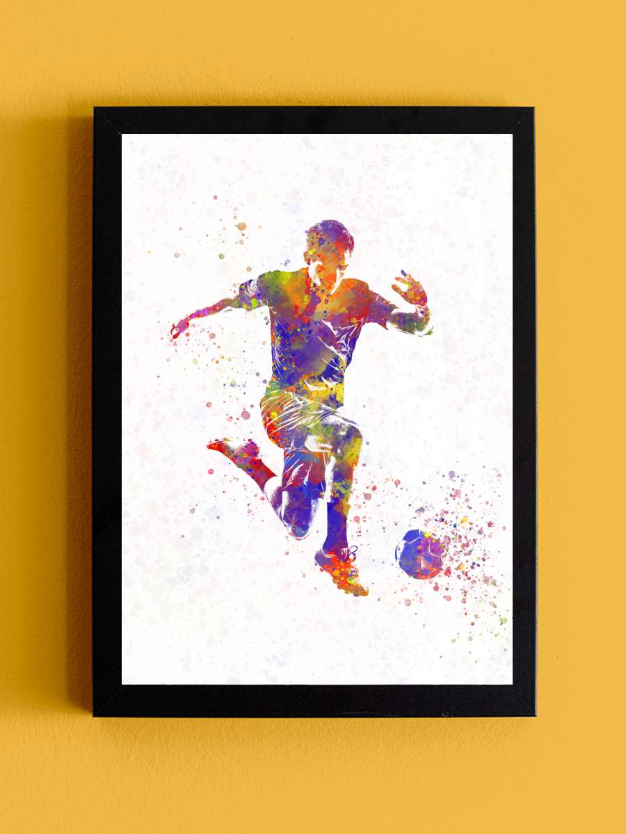 soccer player in watercolor Futbol Tablo Siyah Çerçeveli Futbolcu Poster Duvar Tablo