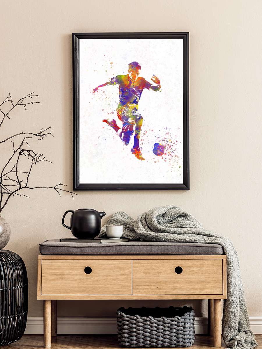 soccer player in watercolor Futbol Tablo Siyah Çerçeveli Futbolcu Poster Duvar Tablo