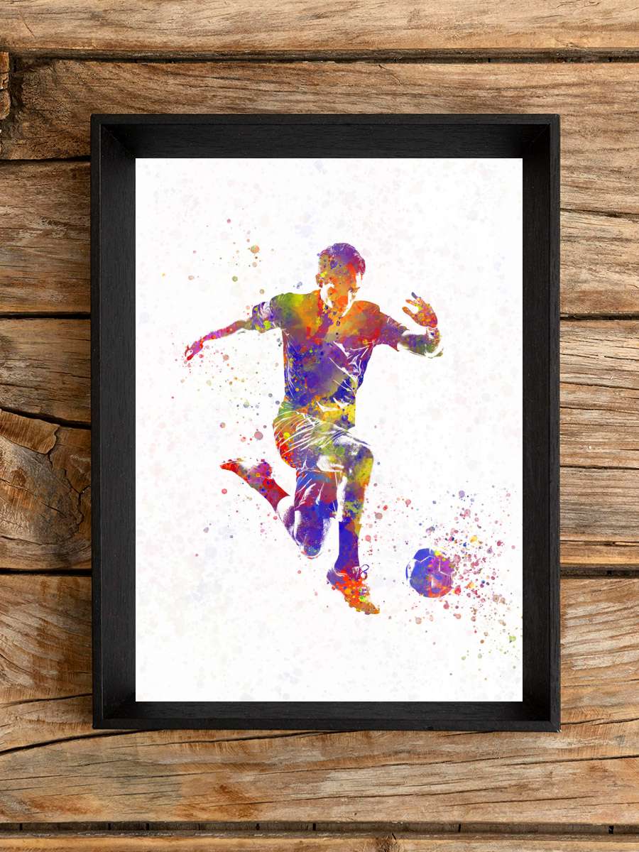 soccer player in watercolor Futbol Tablo Siyah Çerçeveli Futbolcu Poster Duvar Tablo