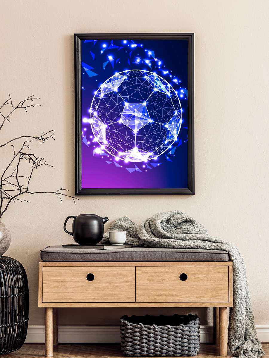 Cosmic Football Soccer Goal Futbol Tablo Siyah Çerçeveli Futbolcu Poster Duvar Tablo