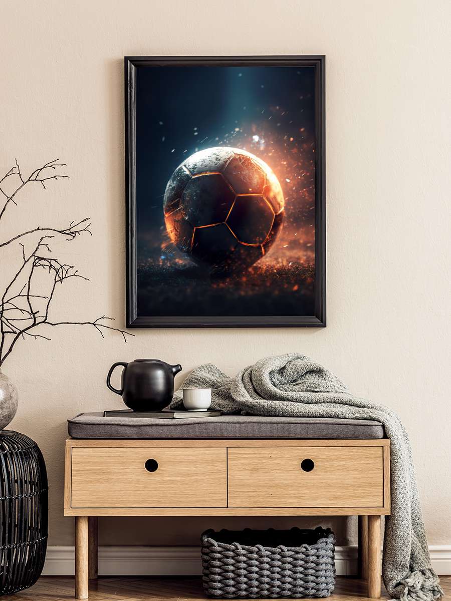 Soccer  Futbol Tablo Siyah Çerçeveli Futbolcu Poster Duvar Tablo