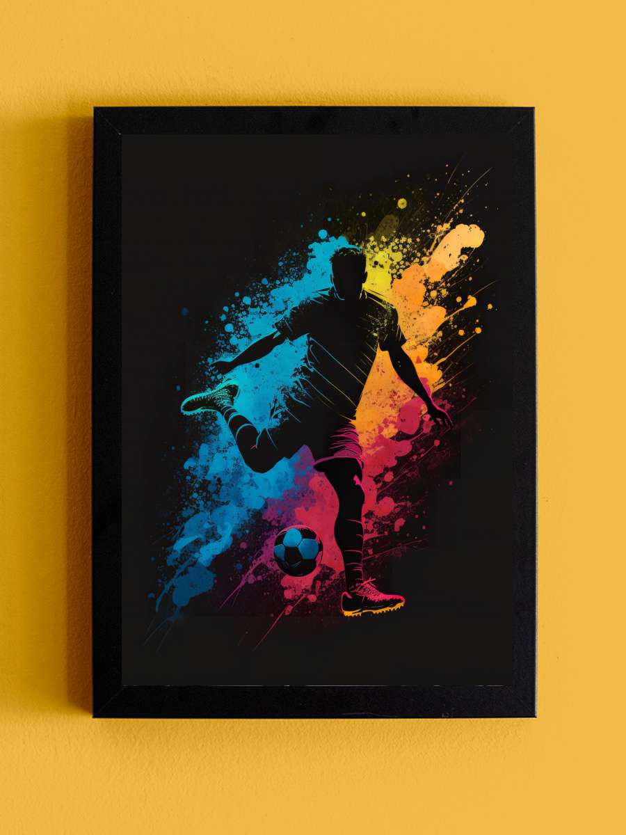 Football Soccer Player kicking… kicking the Ball Futbol Tablo Siyah Çerçeveli Futbolcu Poster Duvar Tablo