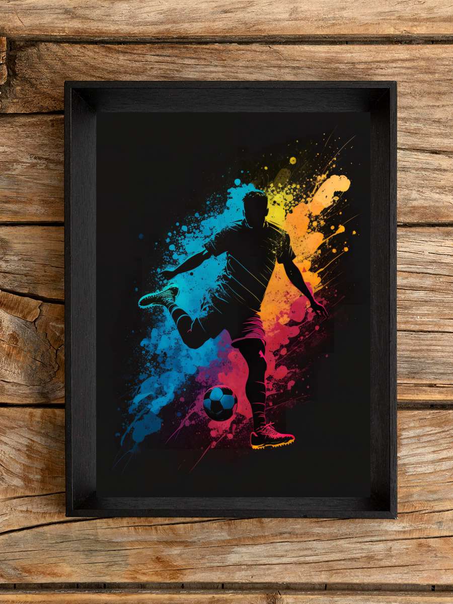 Football Soccer Player kicking… kicking the Ball Futbol Tablo Siyah Çerçeveli Futbolcu Poster Duvar Tablo