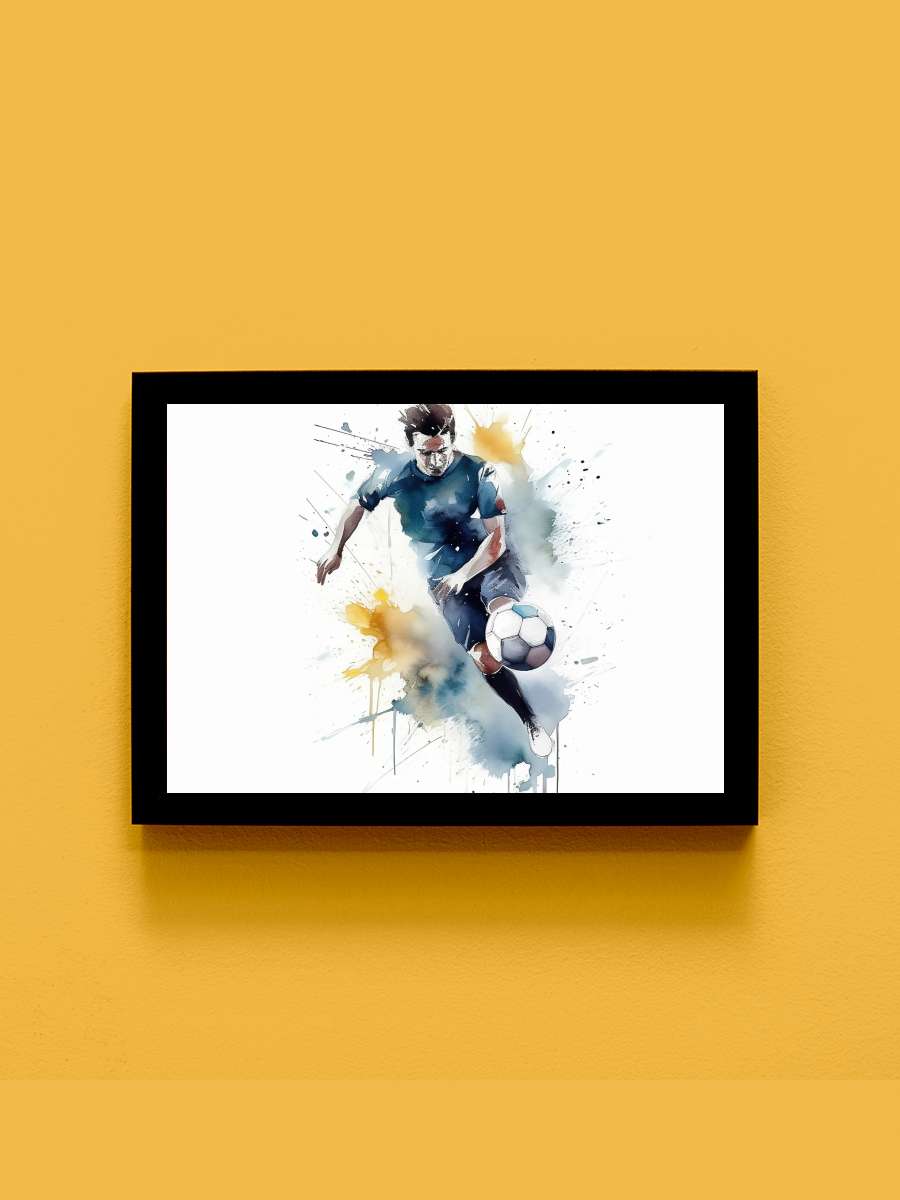 Soccer player, watercolor image Futbol Tablo Siyah Çerçeveli Futbolcu Poster Duvar Tablo