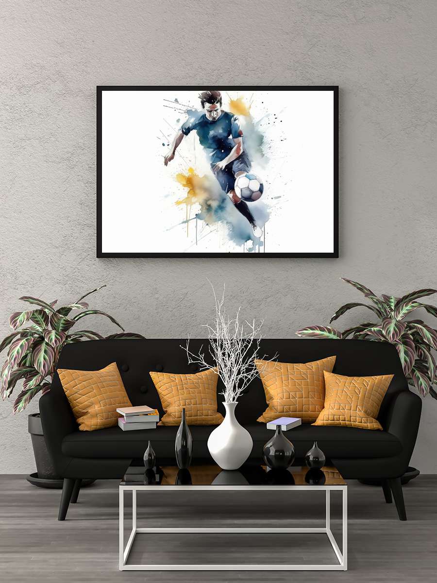 Soccer player, watercolor image Futbol Tablo Siyah Çerçeveli Futbolcu Poster Duvar Tablo