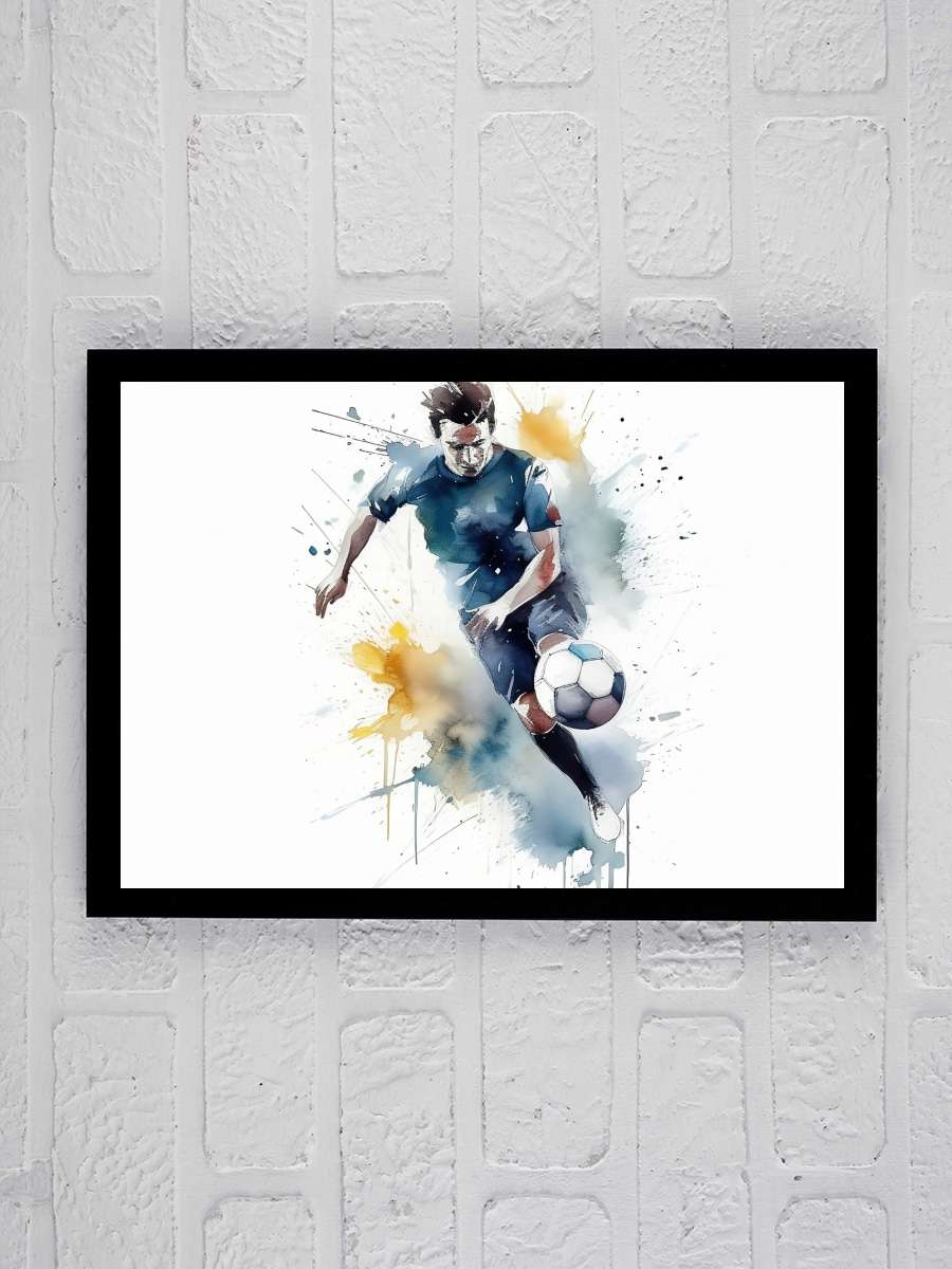 Soccer player, watercolor image Futbol Tablo Siyah Çerçeveli Futbolcu Poster Duvar Tablo