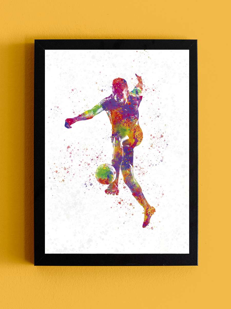 Soccer player in watercolor Futbol Tablo Siyah Çerçeveli Futbolcu Poster Duvar Tablo