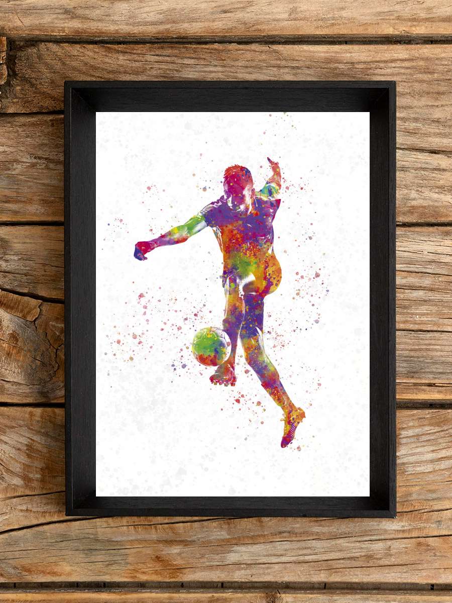 Soccer player in watercolor Futbol Tablo Siyah Çerçeveli Futbolcu Poster Duvar Tablo