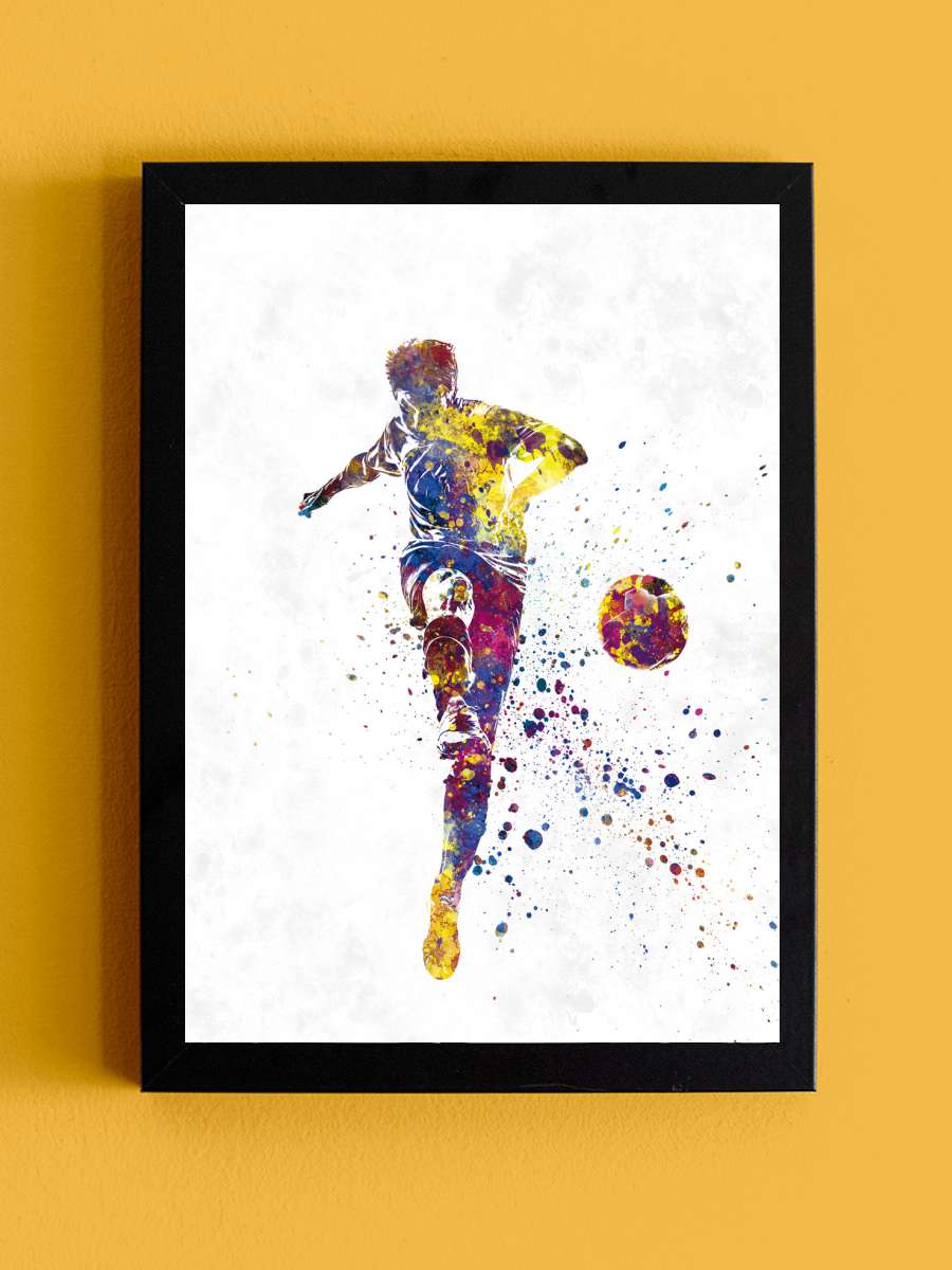 Soccer player in watercolor Futbol Tablo Siyah Çerçeveli Futbolcu Poster Duvar Tablo