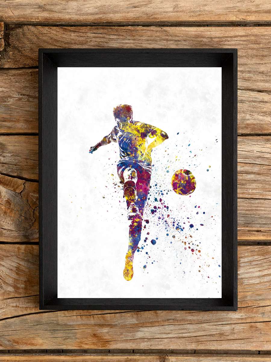 Soccer player in watercolor Futbol Tablo Siyah Çerçeveli Futbolcu Poster Duvar Tablo