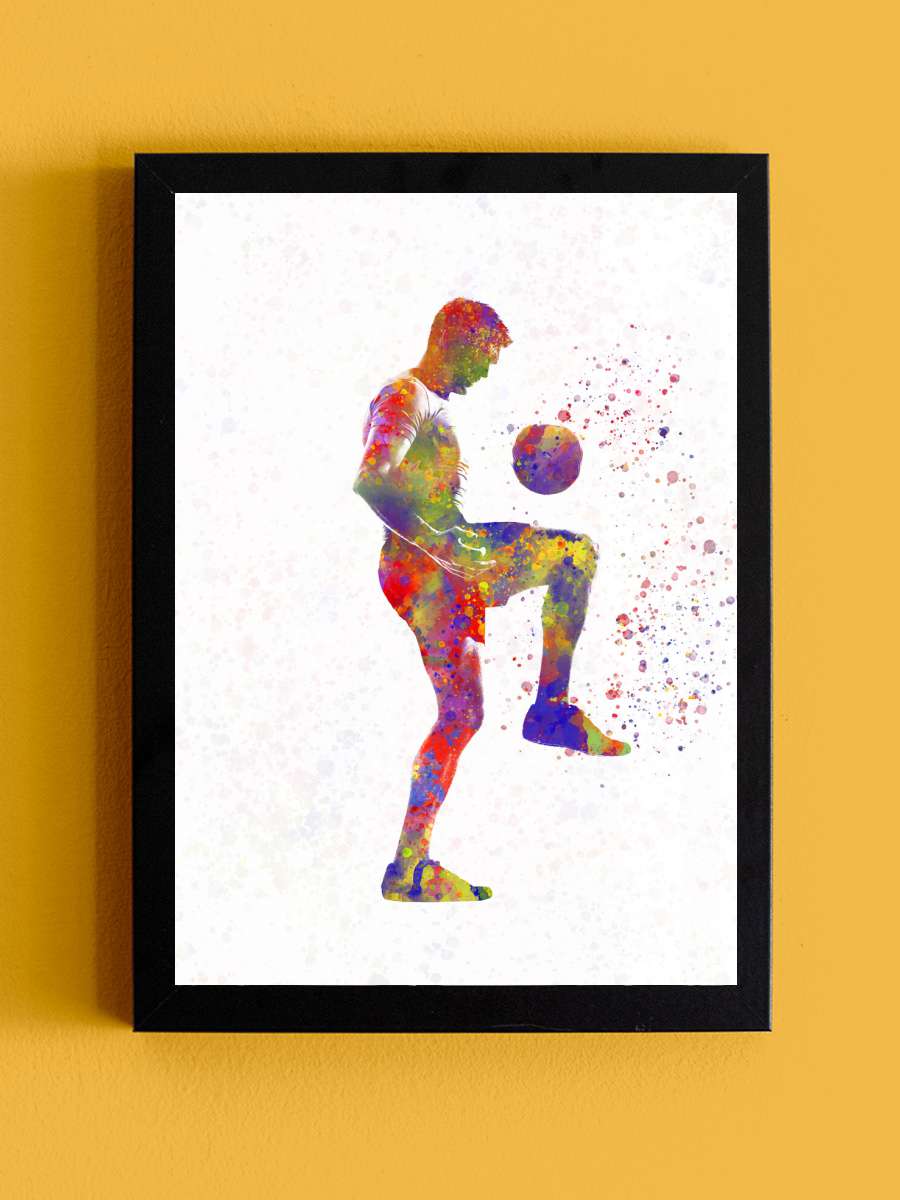 soccer player in watercolor Futbol Tablo Siyah Çerçeveli Futbolcu Poster Duvar Tablo