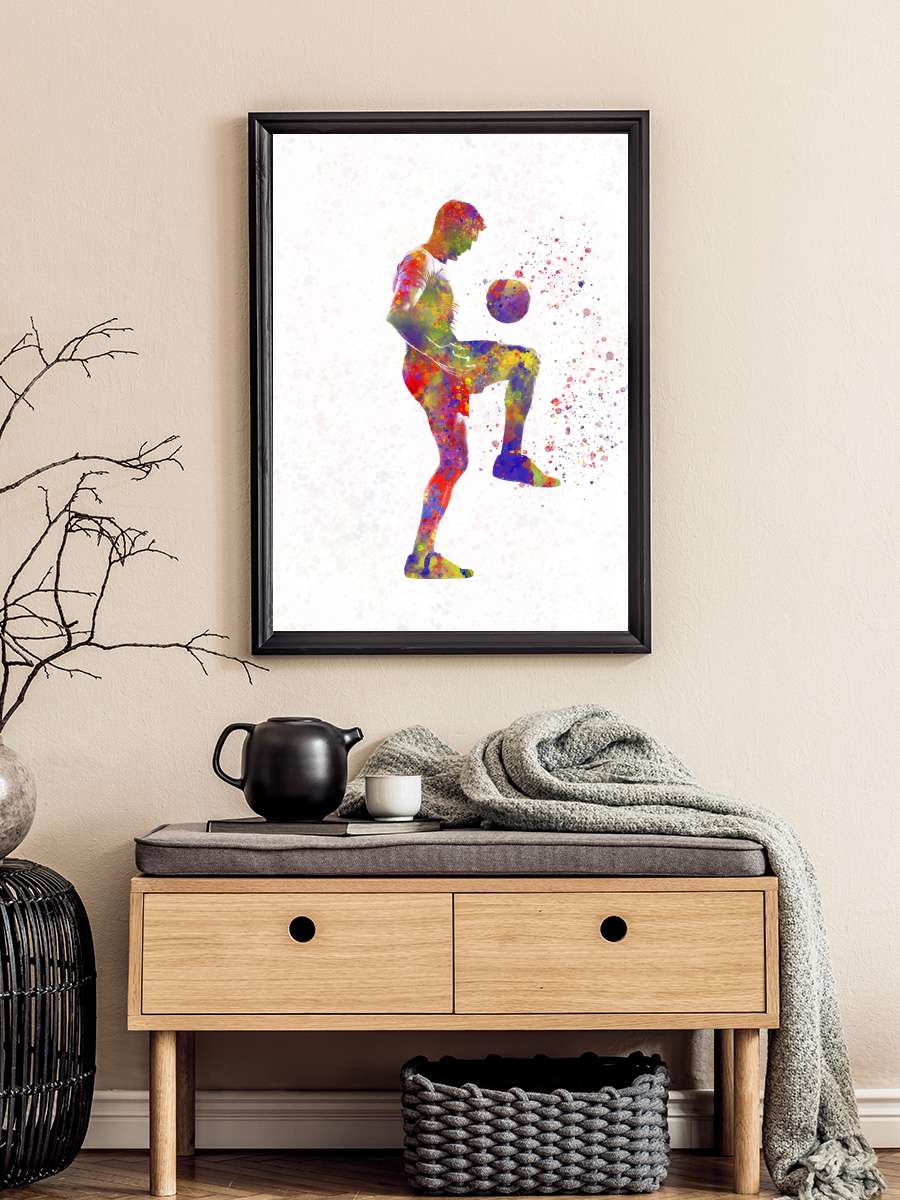 soccer player in watercolor Futbol Tablo Siyah Çerçeveli Futbolcu Poster Duvar Tablo