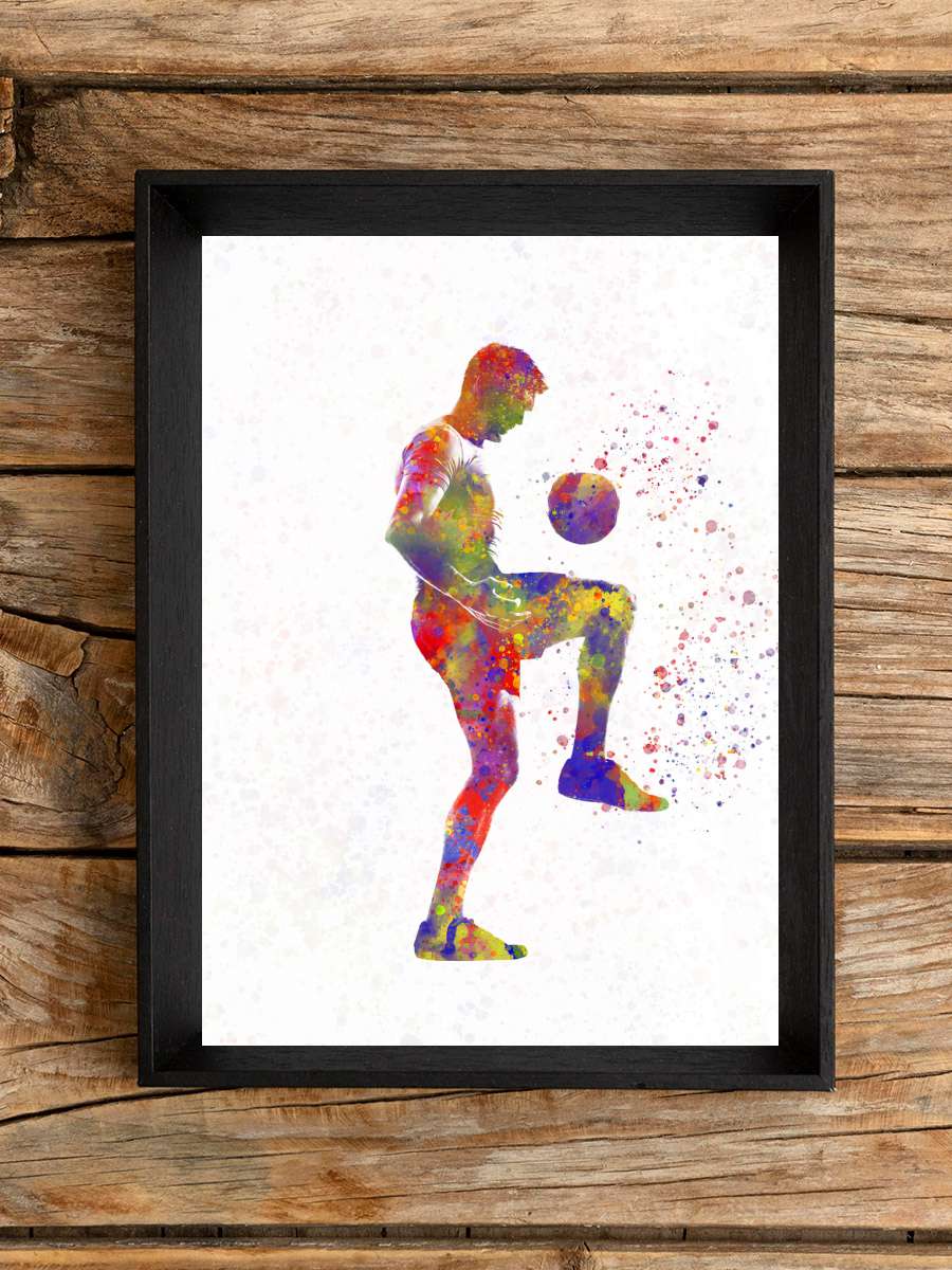 soccer player in watercolor Futbol Tablo Siyah Çerçeveli Futbolcu Poster Duvar Tablo