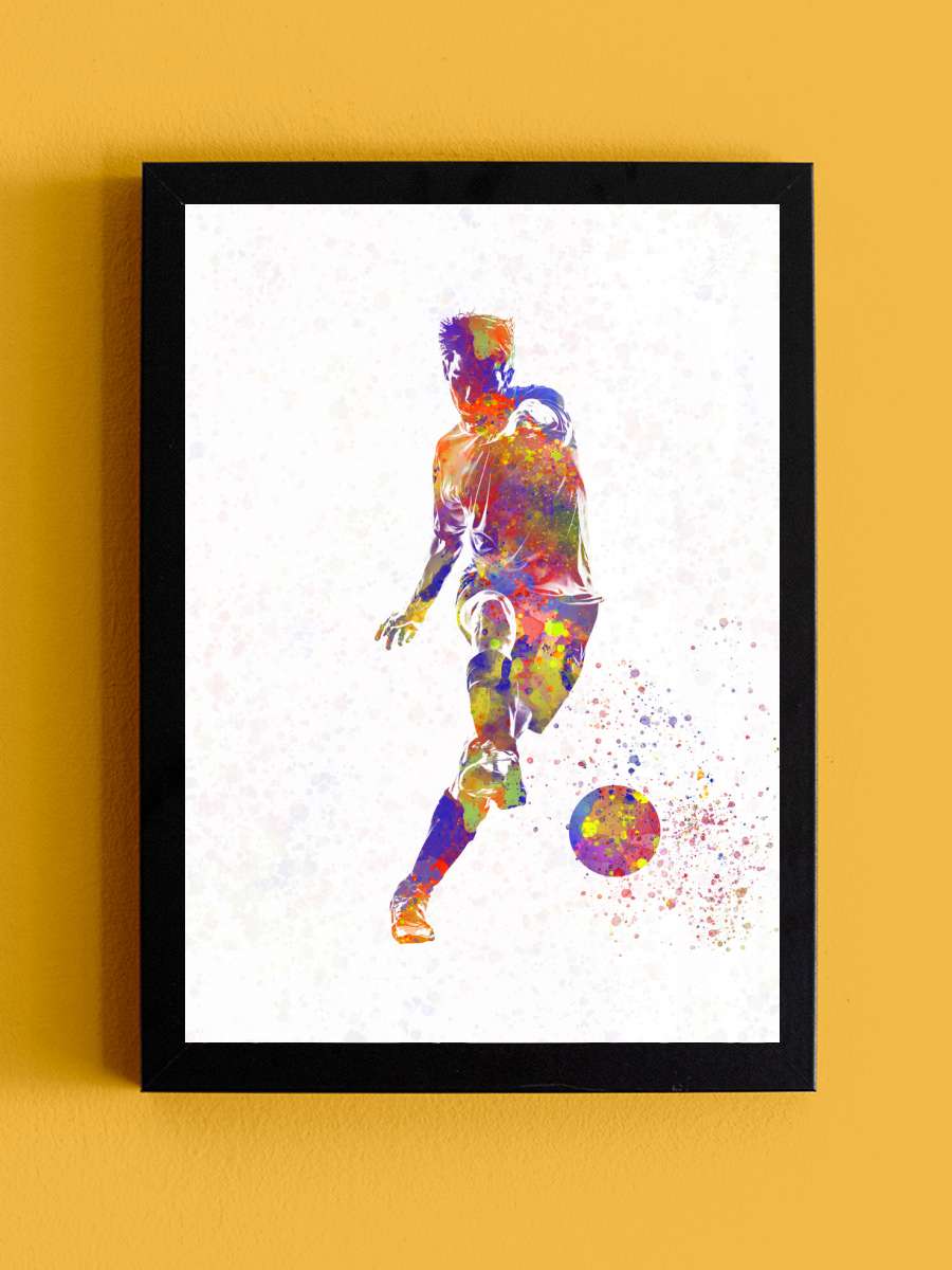 soccer player in watercolor Futbol Tablo Siyah Çerçeveli Futbolcu Poster Duvar Tablo