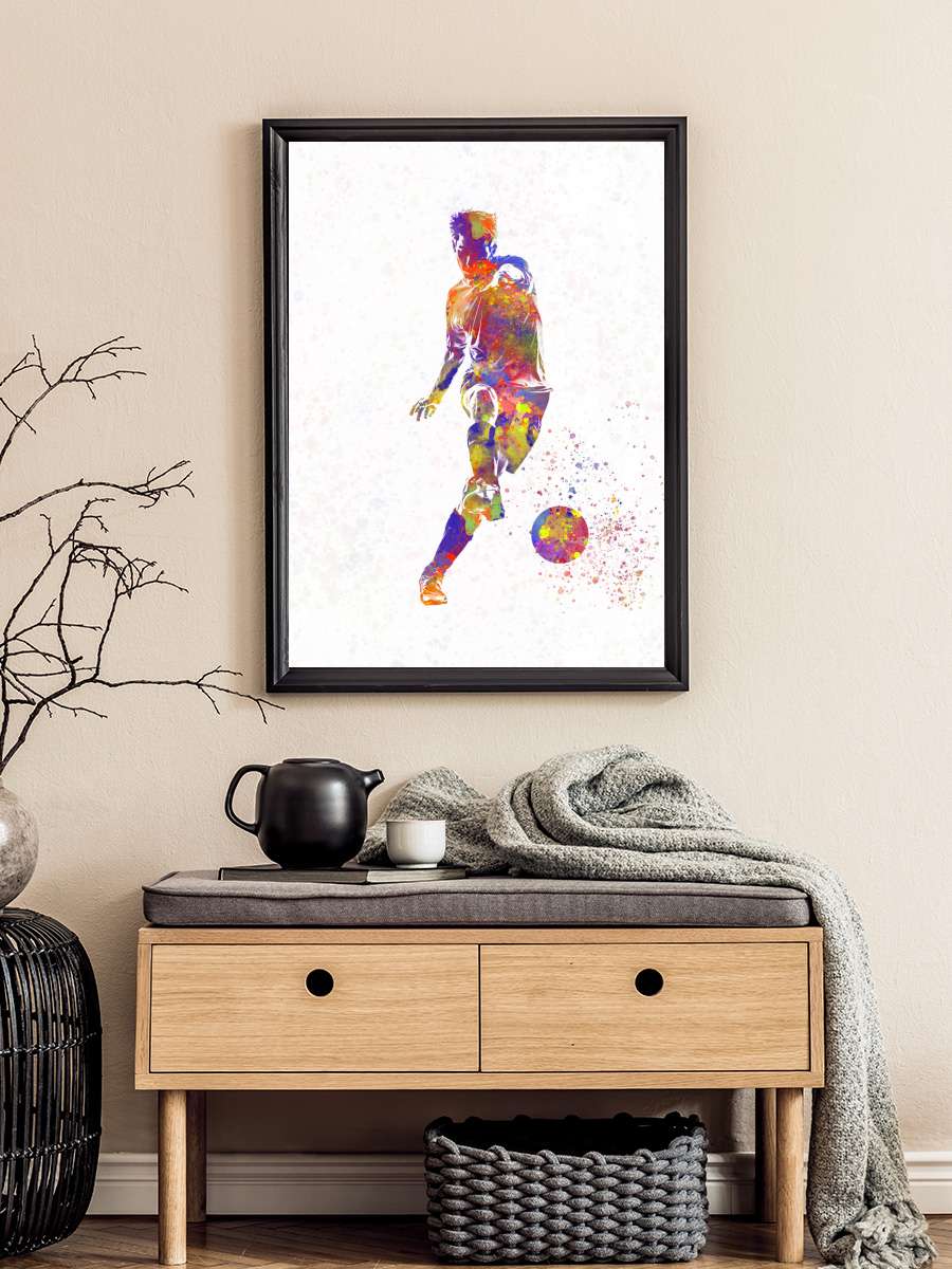 soccer player in watercolor Futbol Tablo Siyah Çerçeveli Futbolcu Poster Duvar Tablo