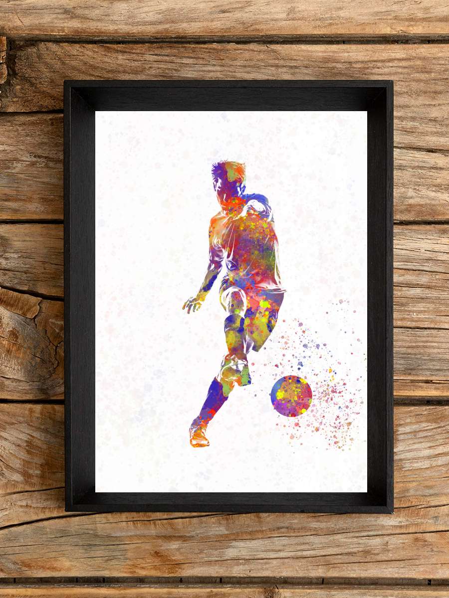 soccer player in watercolor Futbol Tablo Siyah Çerçeveli Futbolcu Poster Duvar Tablo