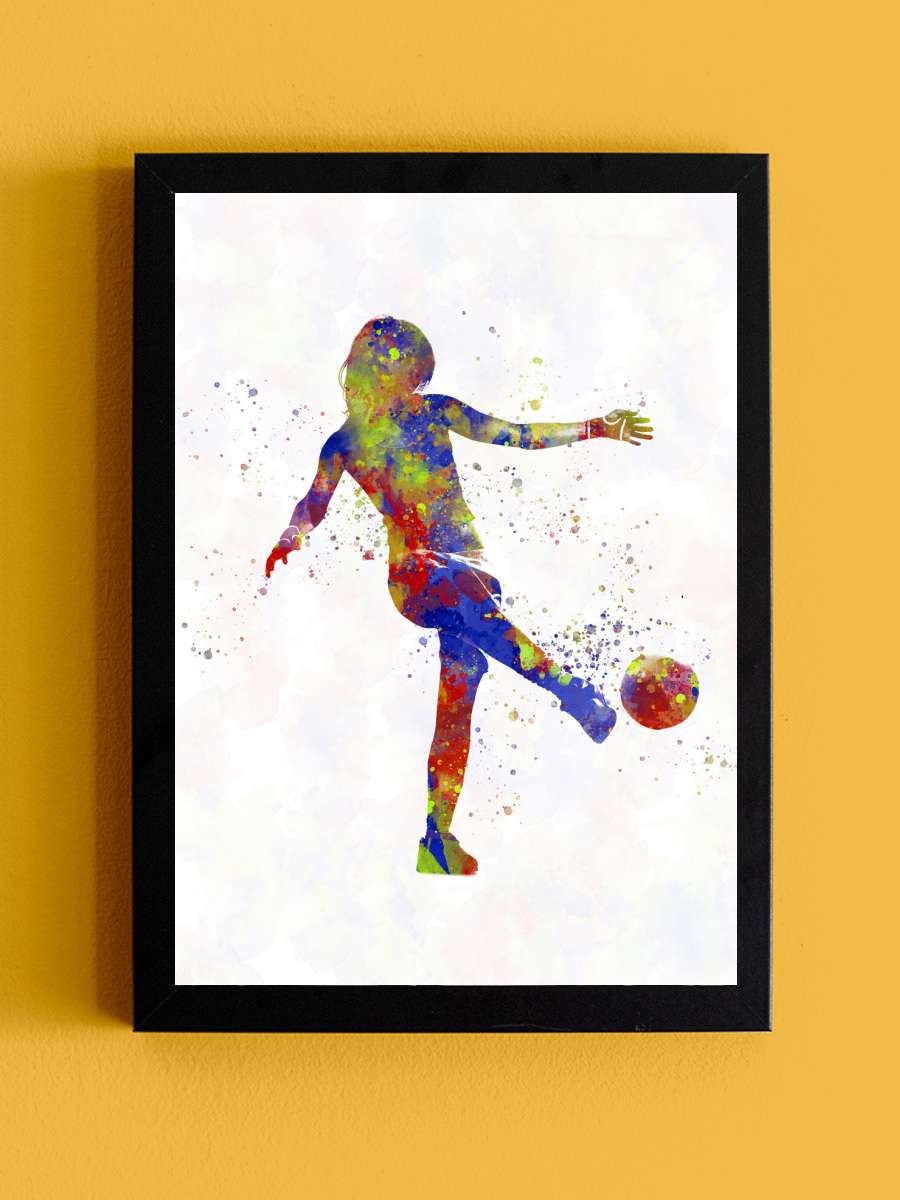 Soccer player in watercolor Futbol Tablo Siyah Çerçeveli Futbolcu Poster Duvar Tablo