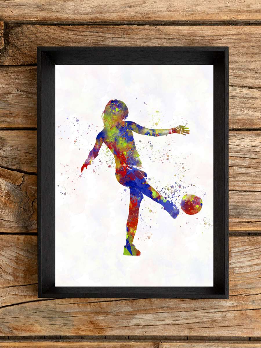 Soccer player in watercolor Futbol Tablo Siyah Çerçeveli Futbolcu Poster Duvar Tablo