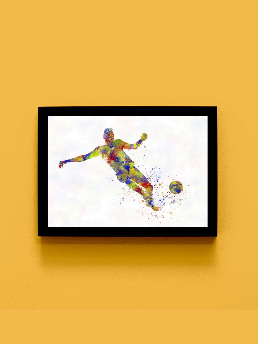 Soccer player in watercolor Futbol Tablo Siyah Çerçeveli Futbolcu Poster Duvar Tablo