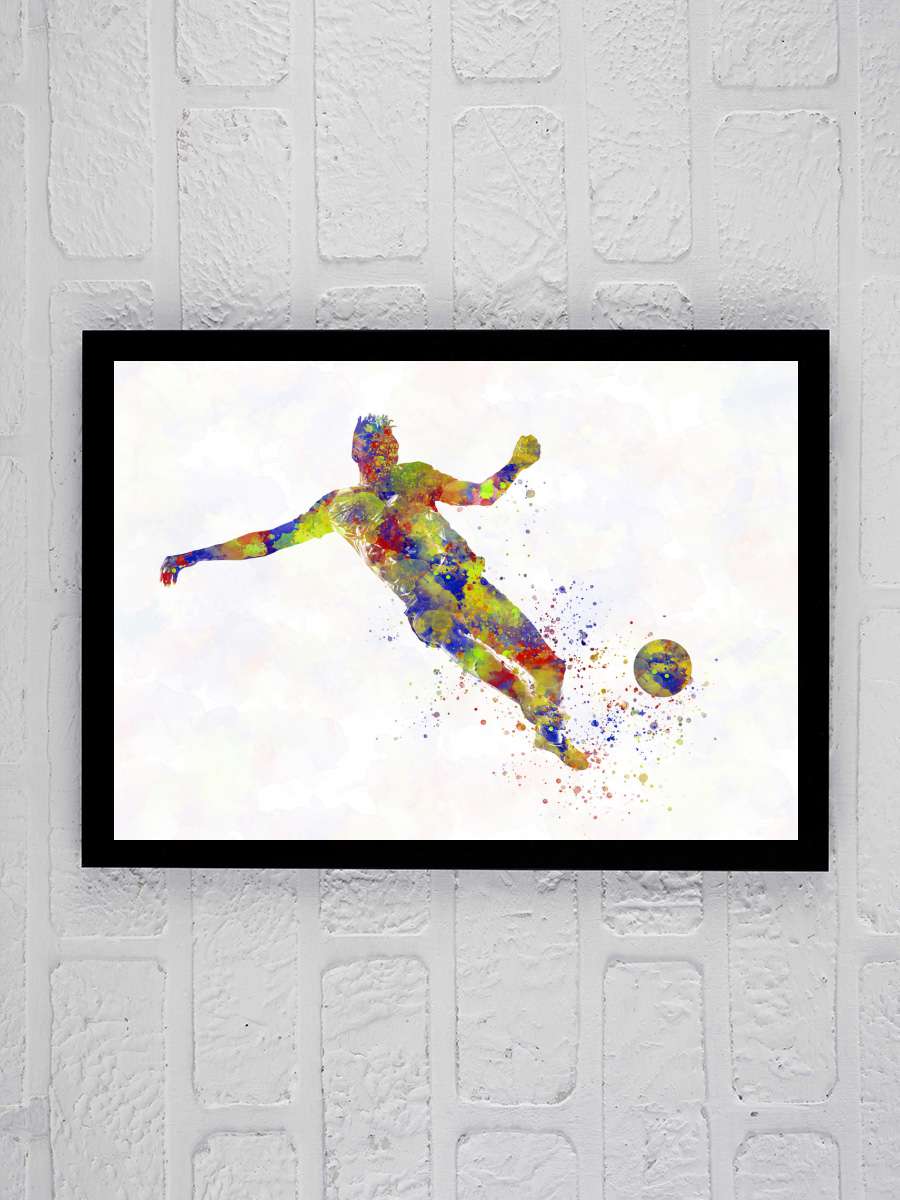 Soccer player in watercolor Futbol Tablo Siyah Çerçeveli Futbolcu Poster Duvar Tablo