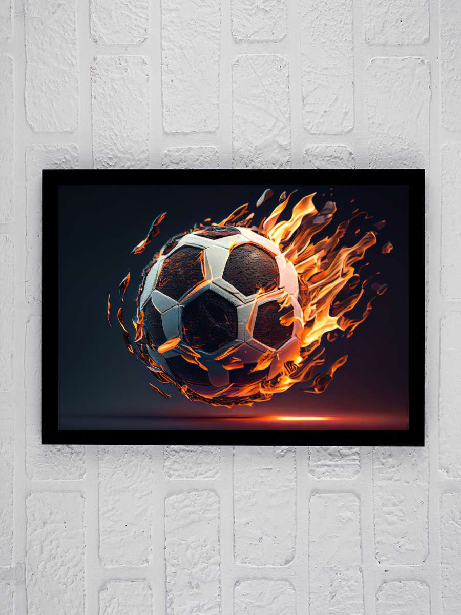 Soccer Futbol Tablo Siyah Çerçeveli Futbolcu Poster Duvar Tablo