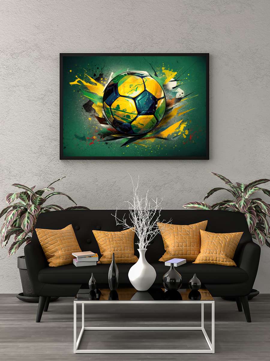 Soccer Futbol Tablo Siyah Çerçeveli Futbolcu Poster Duvar Tablo