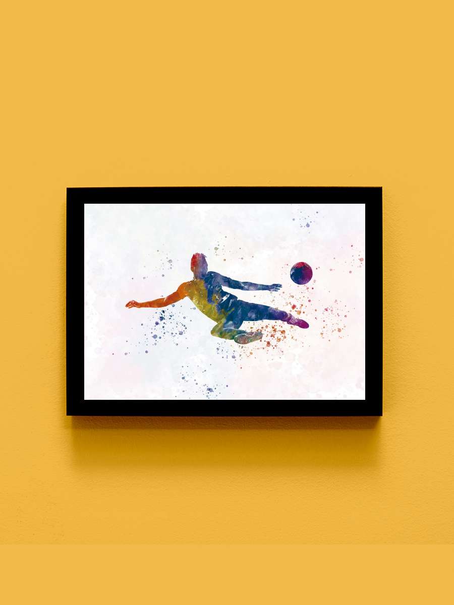 Soccer player in watercolor Futbol Tablo Siyah Çerçeveli Futbolcu Poster Duvar Tablo