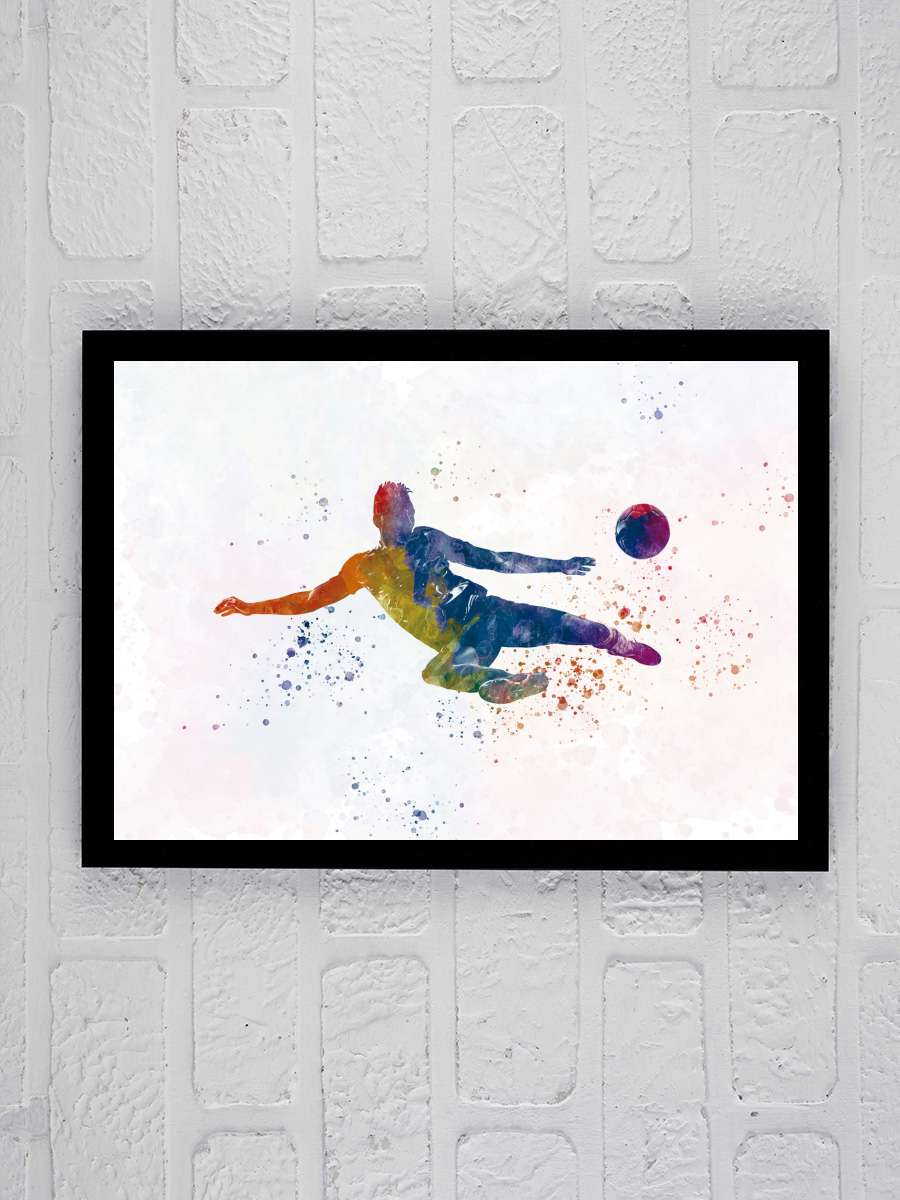 Soccer player in watercolor Futbol Tablo Siyah Çerçeveli Futbolcu Poster Duvar Tablo