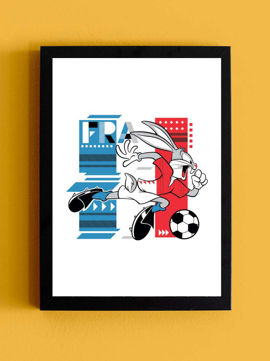 Bunny and football Futbol Tablo Siyah Çerçeveli Futbolcu Poster Duvar Tablo