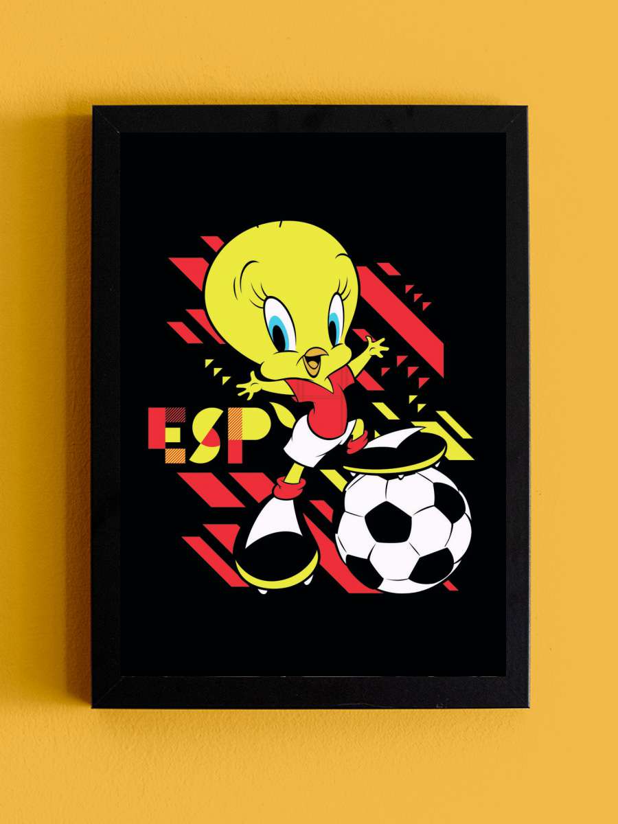 Tweety and football Futbol Tablo Siyah Çerçeveli Futbolcu Poster Duvar Tablo