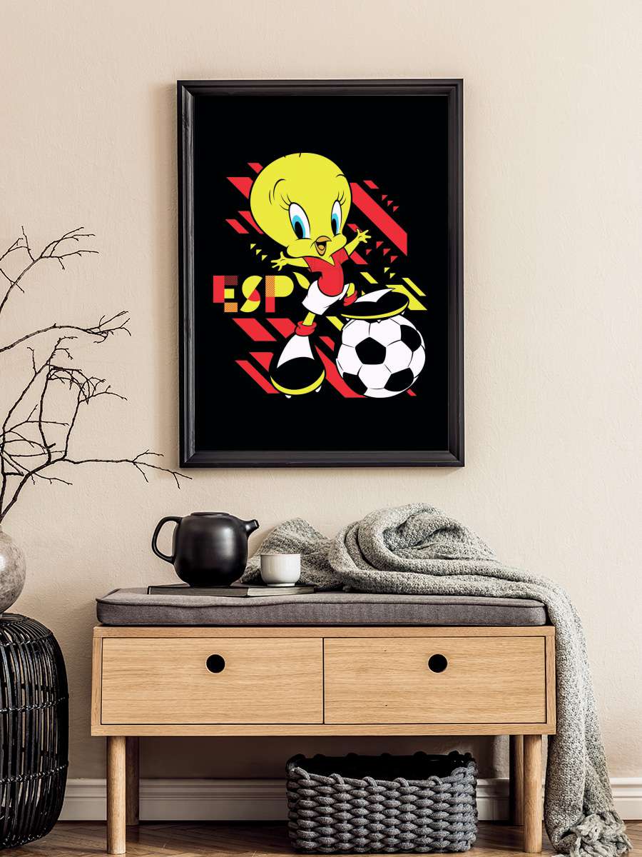 Tweety and football Futbol Tablo Siyah Çerçeveli Futbolcu Poster Duvar Tablo