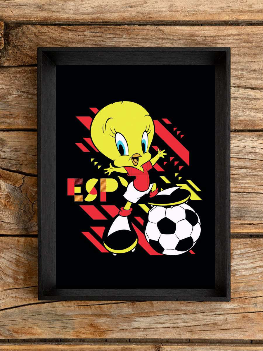 Tweety and football Futbol Tablo Siyah Çerçeveli Futbolcu Poster Duvar Tablo