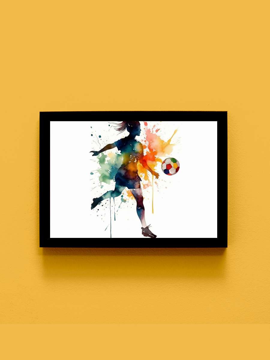 Female soccer player,… player, watercolor illustration Futbol Tablo Siyah Çerçeveli Futbolcu Poster Duvar Tablo