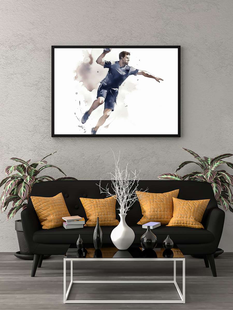 Handball player, watercolor… watercolor image Futbol Tablo Siyah Çerçeveli Futbolcu Poster Duvar Tablo