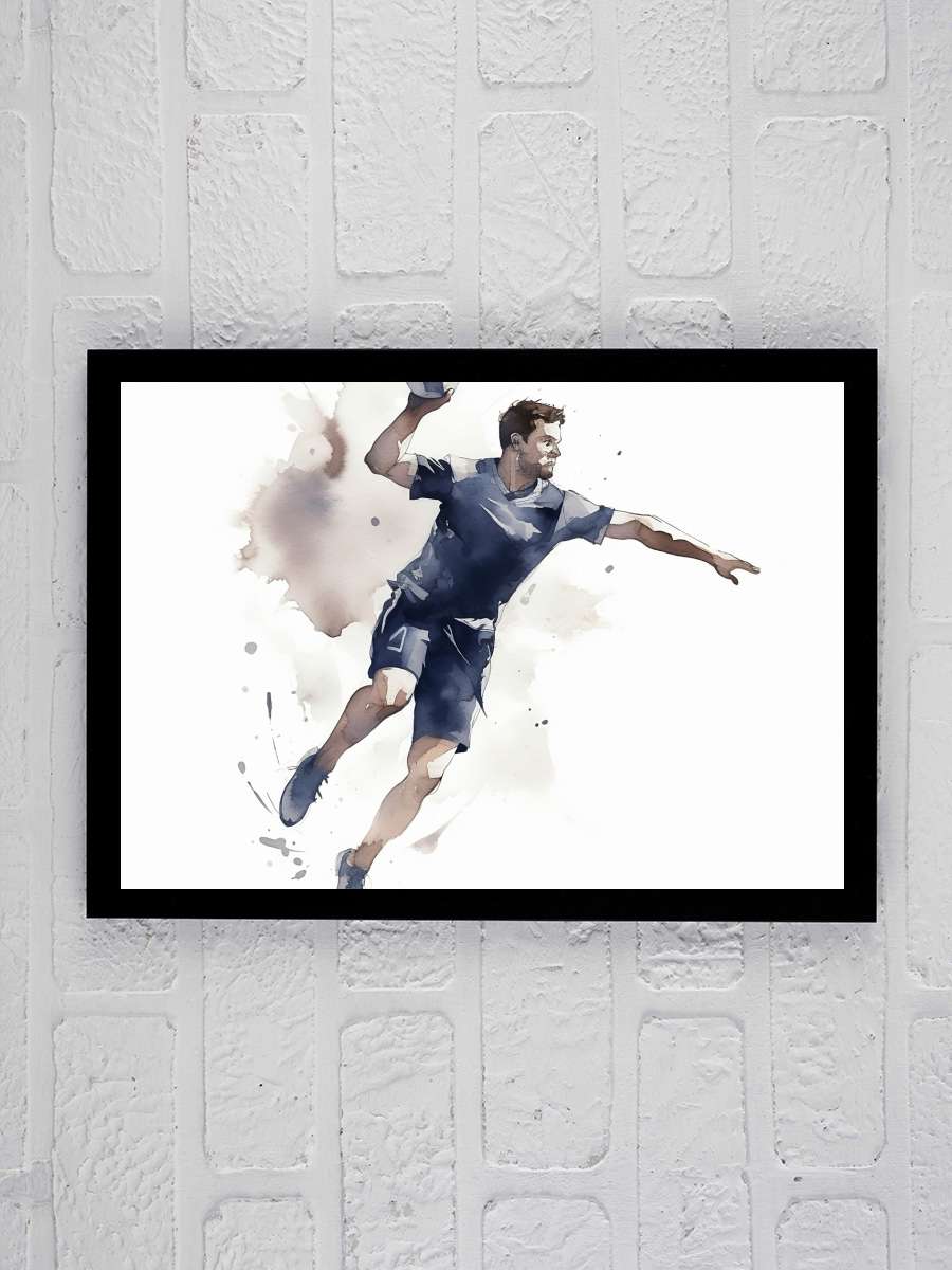 Handball player, watercolor… watercolor image Futbol Tablo Siyah Çerçeveli Futbolcu Poster Duvar Tablo