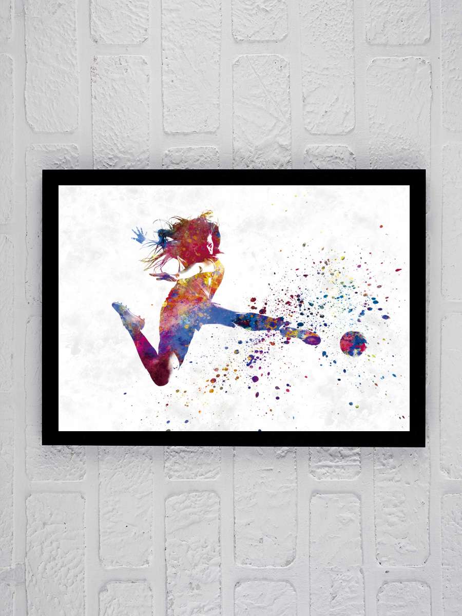 female soccer player Futbol Tablo Siyah Çerçeveli Futbolcu Poster Duvar Tablo