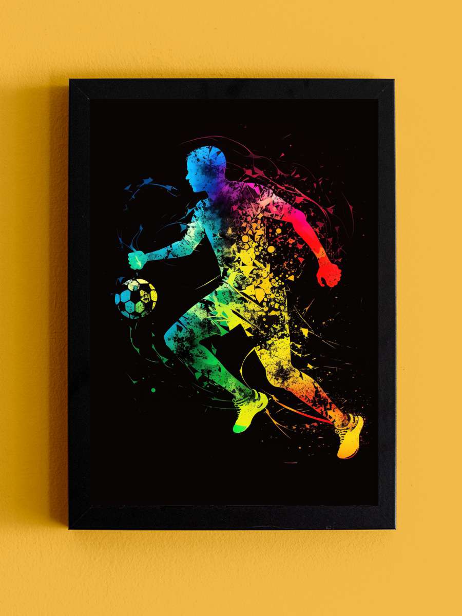 Football Soccer Player Colorful… Colorful Silhouette Futbol Tablo Siyah Çerçeveli Futbolcu Poster Duvar Tablo