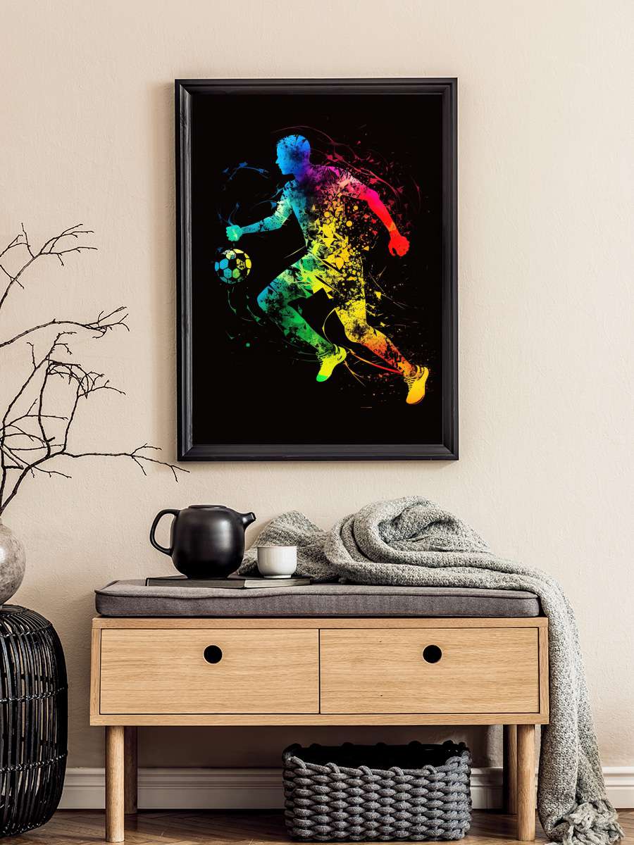 Football Soccer Player Colorful… Colorful Silhouette Futbol Tablo Siyah Çerçeveli Futbolcu Poster Duvar Tablo